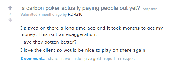 Reddit user RDR216 questions the reliability of Carbon's withdrawal processing Redditor likes Carbon software but dislikes lengthy payout times