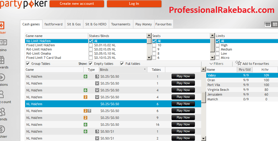 party poker seating example